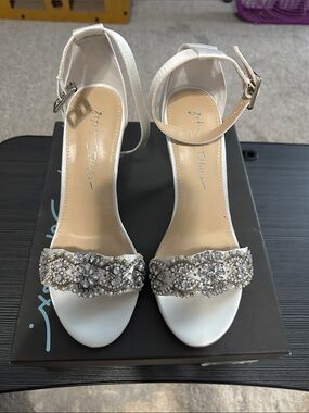 Betsey Johnson White Crystal Embellished Ankle-Strap Heels